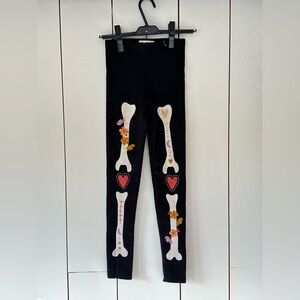 Cotton On Kids Girls Leggings Bones Skeleton Print Fleece Leggings Sz 9-10